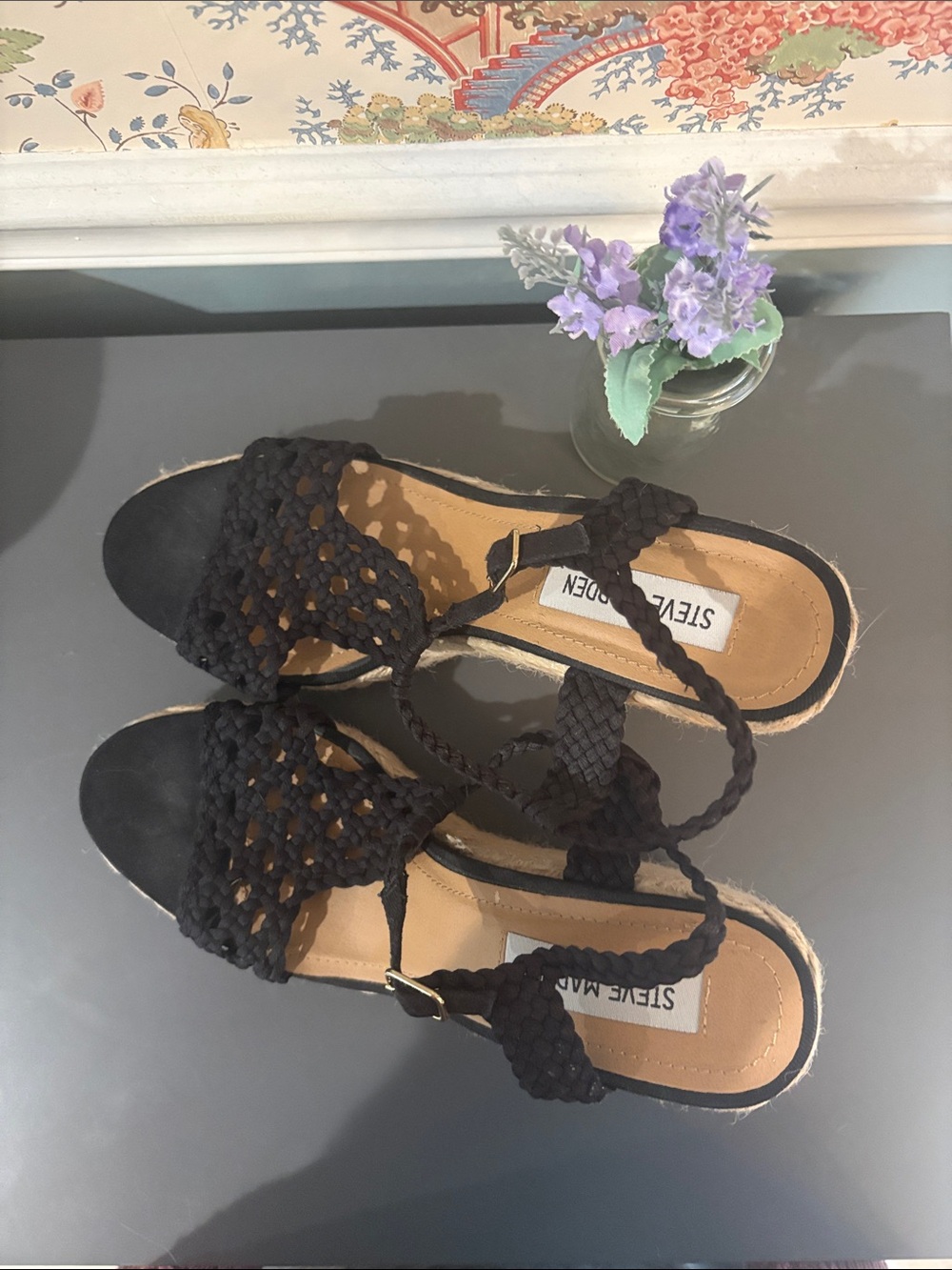Steve Madden Black Braided Espadrille Sandals